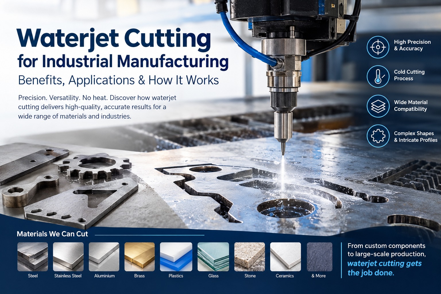 Waterjet Cutting for Industrial Manufacturing: Benefits, Applications and How It Works